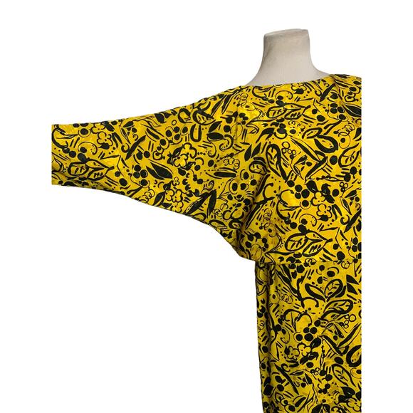 Charles Bianco vintage yellow floral short dolman sleeves midi dress size 8 - Picture 6 of 11
